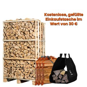 Palette Kaminholz 33cm nach Wahl + gratis gefüllte Tragetasche im Wert von 30 €