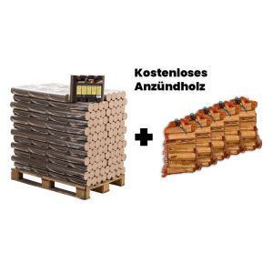 Ganze Palette runde Buchenbriketts + 5 Säcke Anzündholz gratis